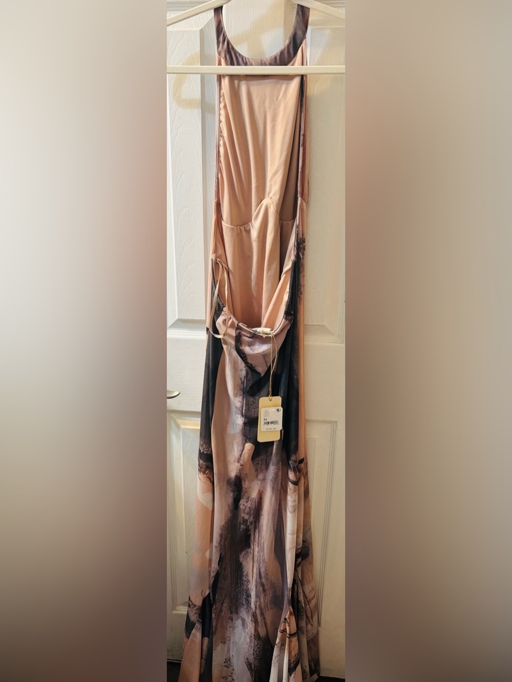 Anthropologie Halter Maxi Dress in Blush and Gray Abstract Print - Picture 6 of 8